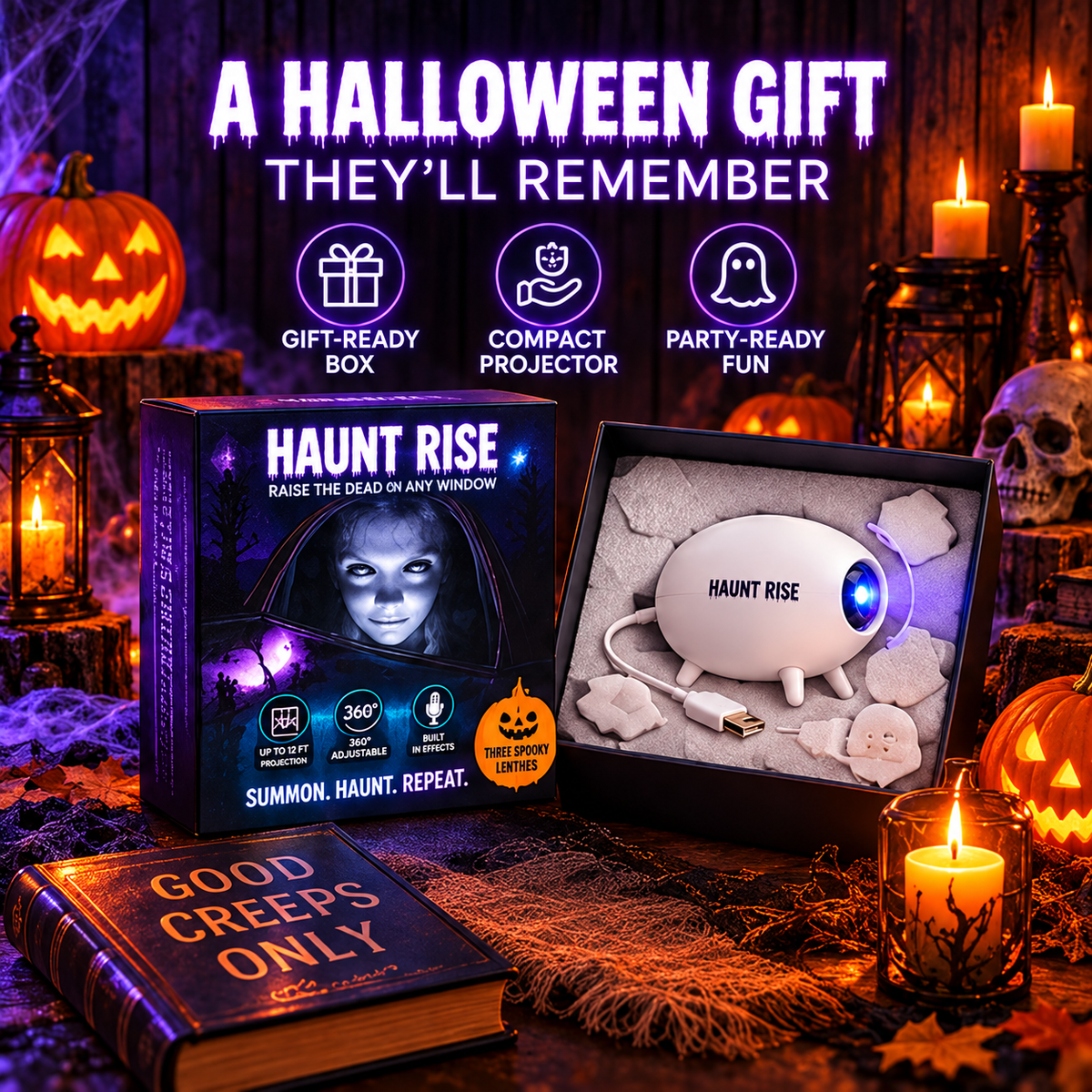 🏅100K+ Sold 🎃 Halloween Window Projector 👻 16 Spooky Films USB Powered Holiday Decor