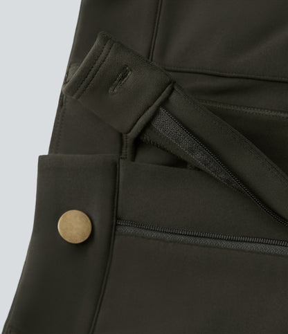 High Waisted Zipper Pockets Solid Skinny Pedal Pusher Casual Cargo Pants