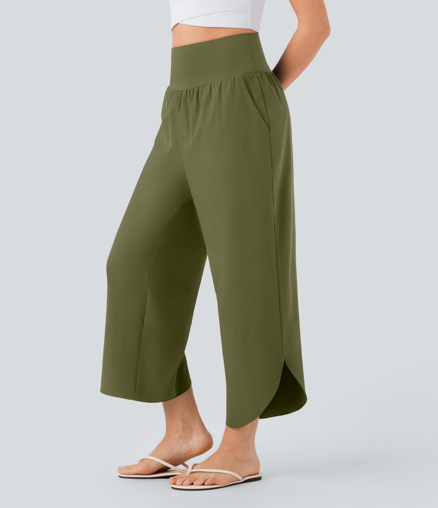High Waisted Tummy Control Pocket Hem Quick Dry Pants