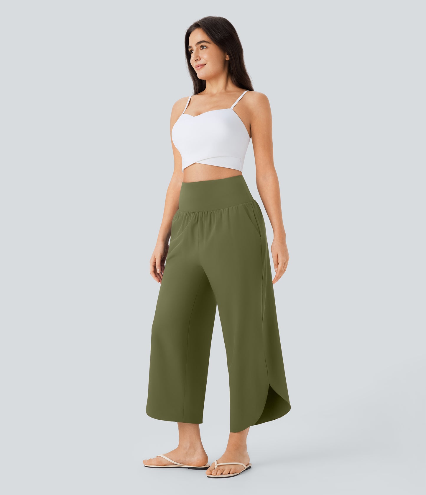 High Waisted Tummy Control Pocket Hem Quick Dry Pants