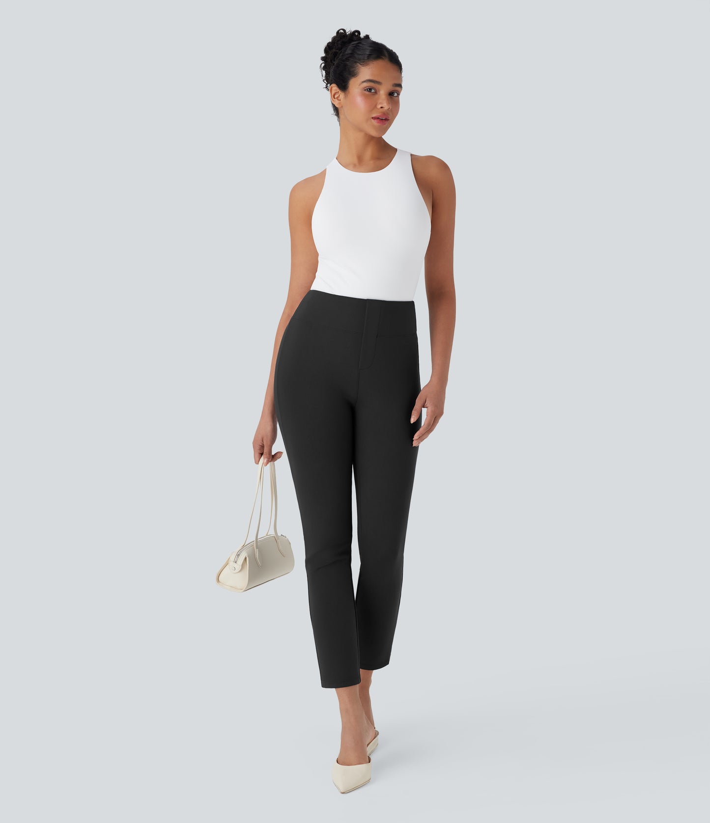 High Waisted Pocket Tapered Cropped Work Pants