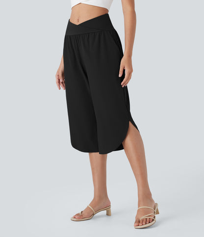 High Waisted Crossover Pocket Quick Dry Capri Pants