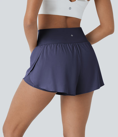 QuickDry Laufshorts mit hoher Taille, reflektierenden Punkten, überkreuztem Saum und 2-in-1-Taschen