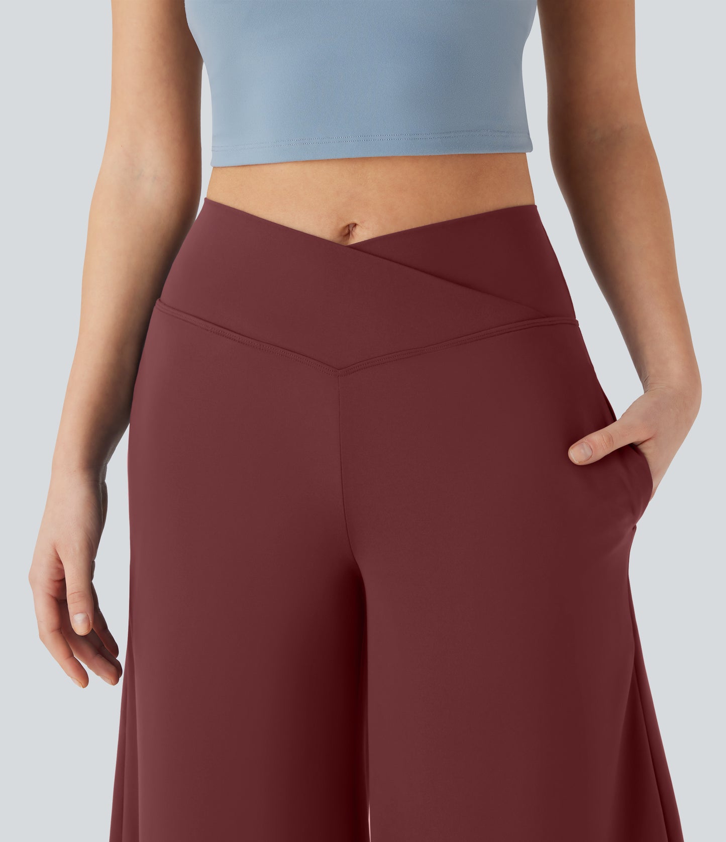 High Waisted Wide Leg Cool Touch Yoga Pedal Pusher Pants with Pockets