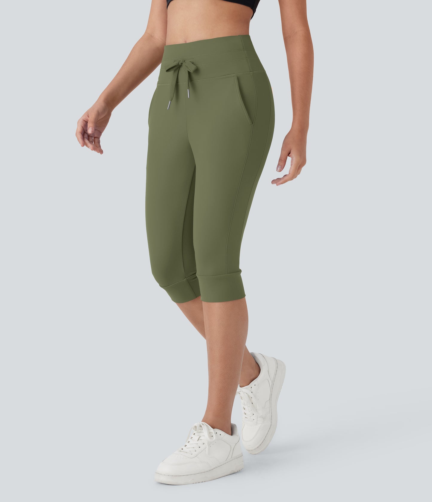High Waisted Drawstring Pocket Yoga Pedal Pusher Joggers