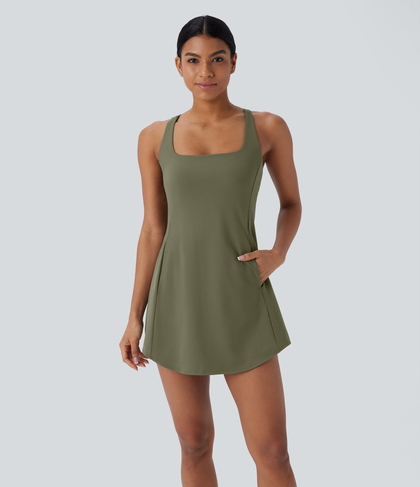 Cut Out Pocket 2-Piece Mini Yoga Active Dress