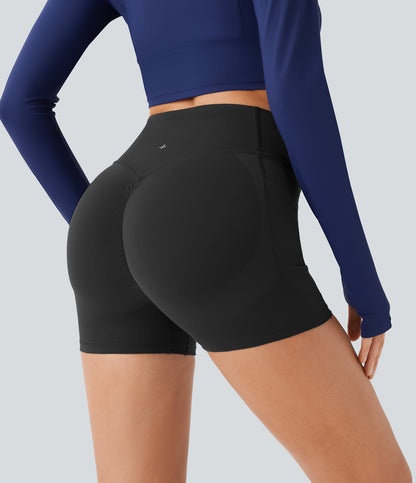 Høy midje, skrumpet rumpeløftende, magekontroll, lommeformende treningsbiker-shorts 7,5 cm