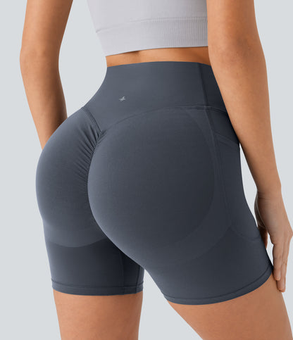 Høy midje, skrumpet rumpeløftende, magekontroll, formende sidelommer, treningsbiker-shorts 12,5 cm