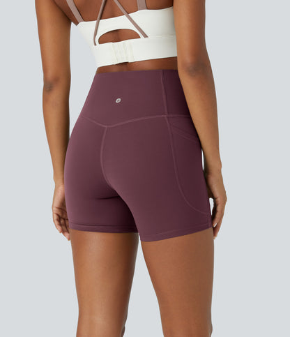 Høy midje magekontroll sidelommer formende treningsbiker shorts 12,5 cm