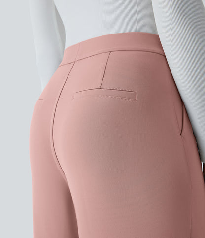 High Waisted Pocket Straight Leg Crepe Work Pants