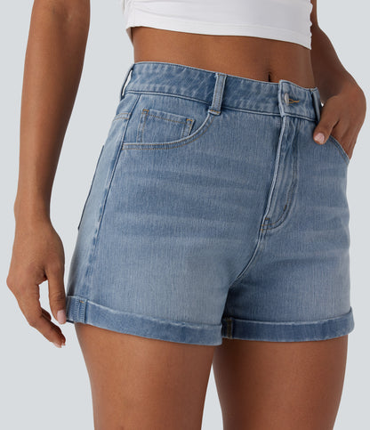 Mellomhøy midje med glidelåslommer og casual denimshorts 7,5 cm