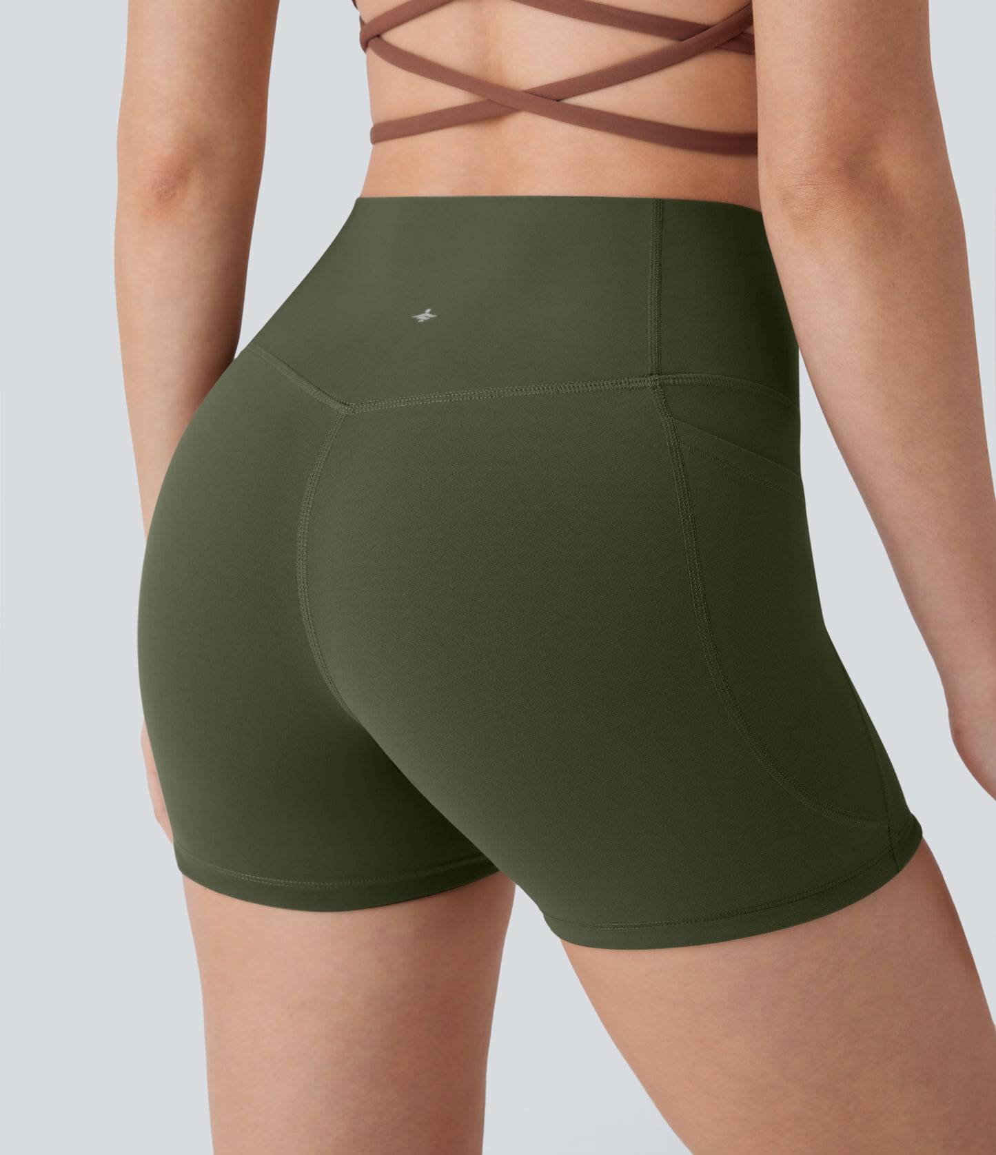 Hoch taillierte, bauchkontrollierende, formende Trainings-Bikershorts mit Tasche, 3 Zoll