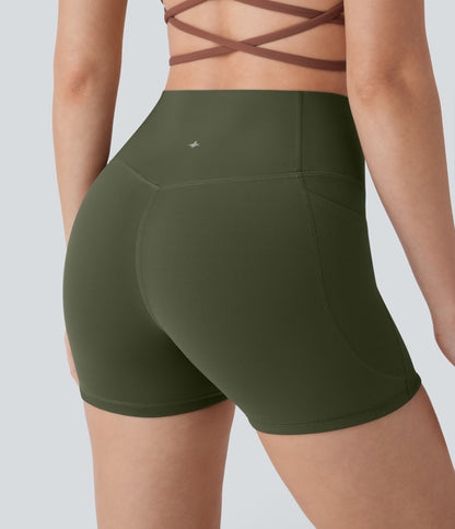 Hoch taillierte, bauchkontrollierende, formende Trainings-Bikershorts mit Tasche, 3 Zoll