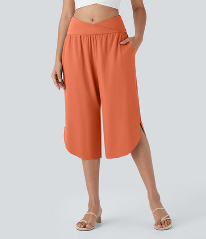 High Waisted Crossover Pocket Quick Dry Capri Pants