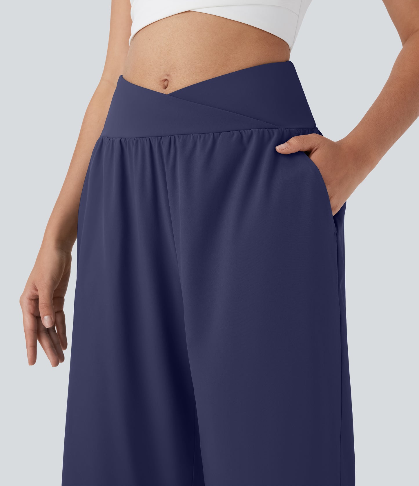 High Waisted Crossover Pocket Quick Dry Capri Pants