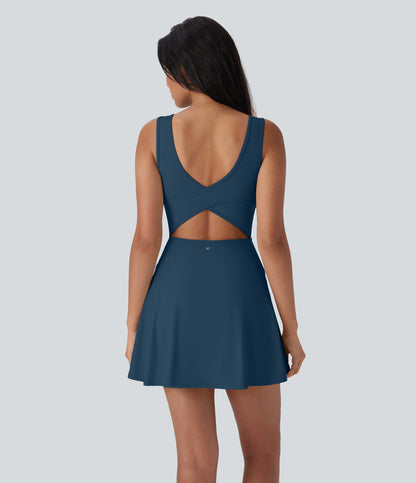 U Neck 2-in-1 Pocket Mini Cool Touch Dance Active Dress-Easy Peezy