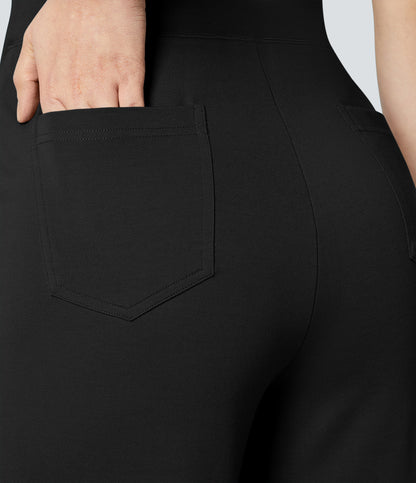 High Waisted Pocket Wide Leg Work Pants