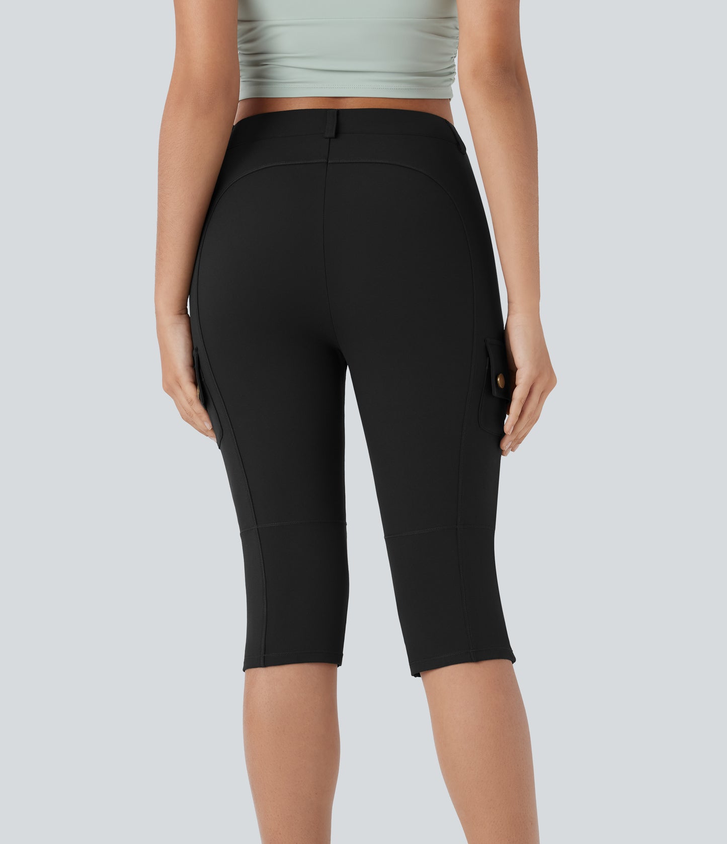 High Waisted Zipper Pockets Solid Skinny Pedal Pusher Casual Cargo Pants