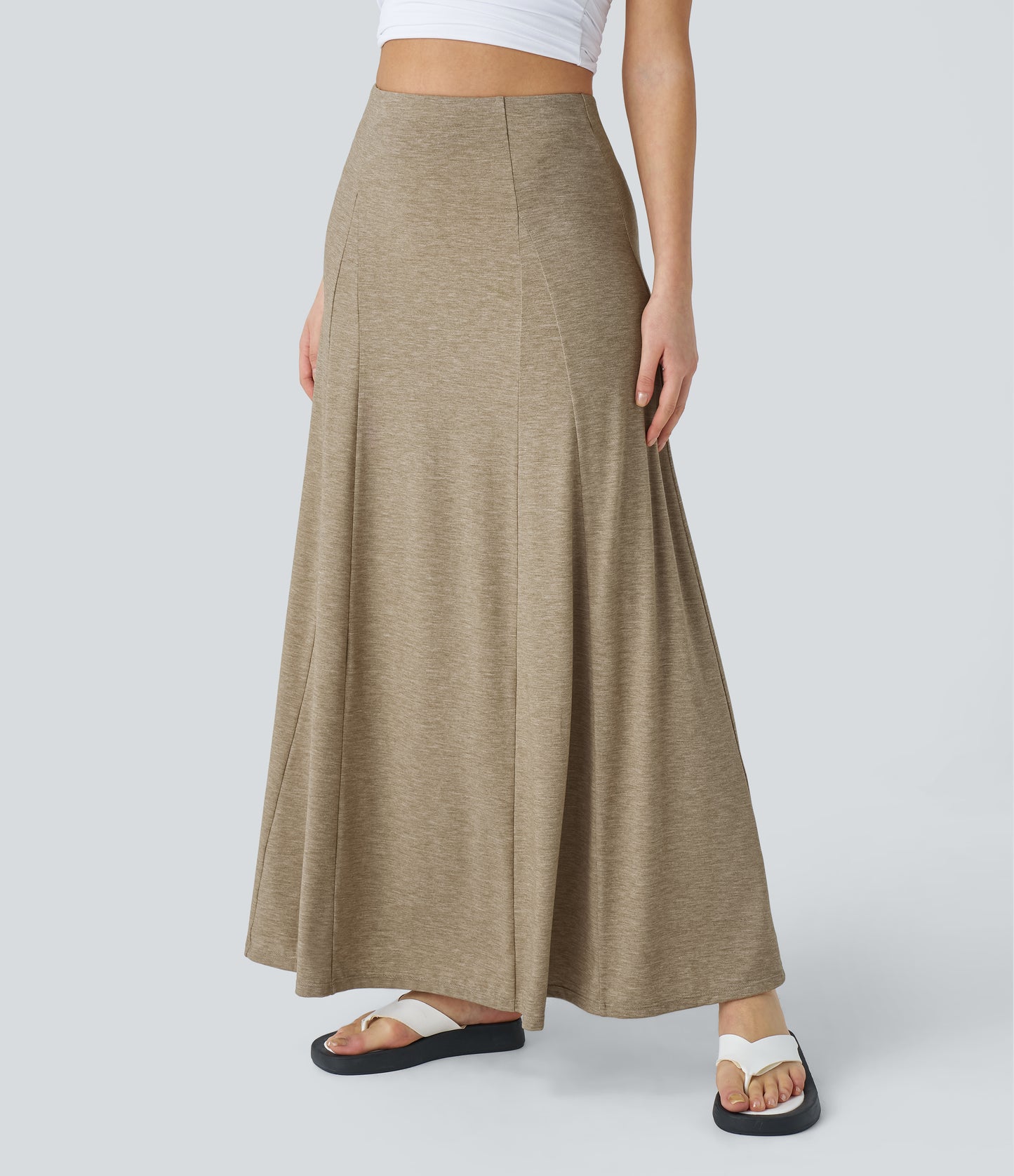 High Waisted Side Zipper Maxi Casual Flare Skirt