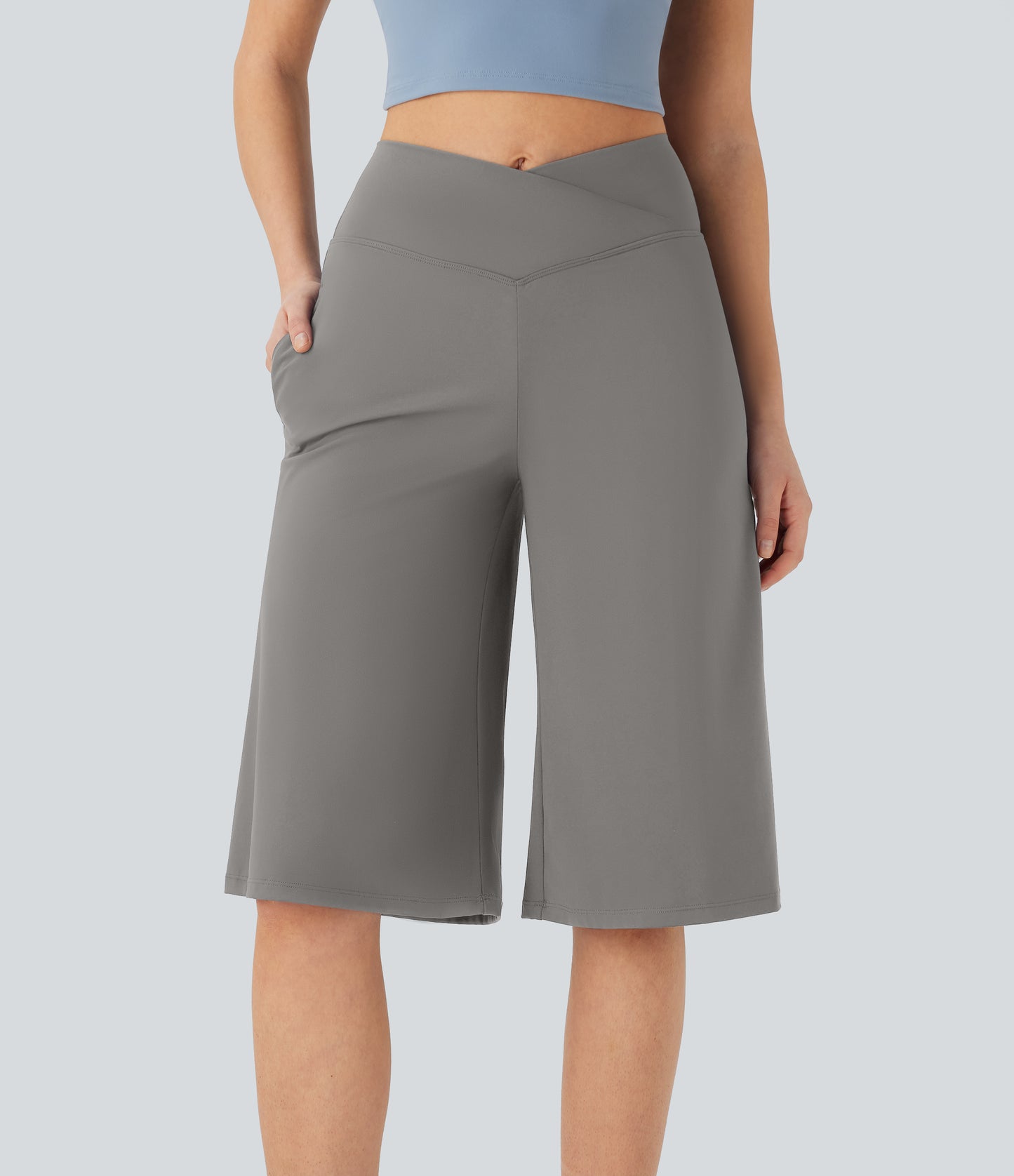 High Waisted Wide Leg Cool Touch Yoga Pedal Pusher Pants with Pockets