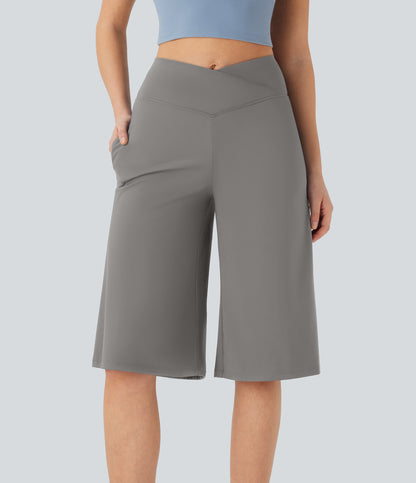 High Waisted Wide Leg Cool Touch Yoga Pedal Pusher Pants with Pockets