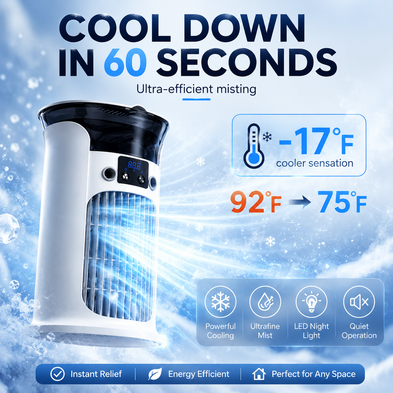 ❄️ 2026 Hot Sale | 3-in-1 Portable Air Cooler ❄️ Portable Mist Air Cooler with LED Night Light