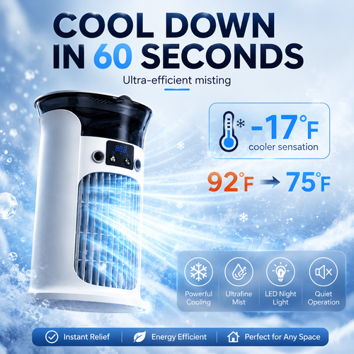 ❄️ 2026 Hot Sale | 3-in-1 Portable Air Cooler ❄️ Portable Mist Air Cooler with LED Night Light