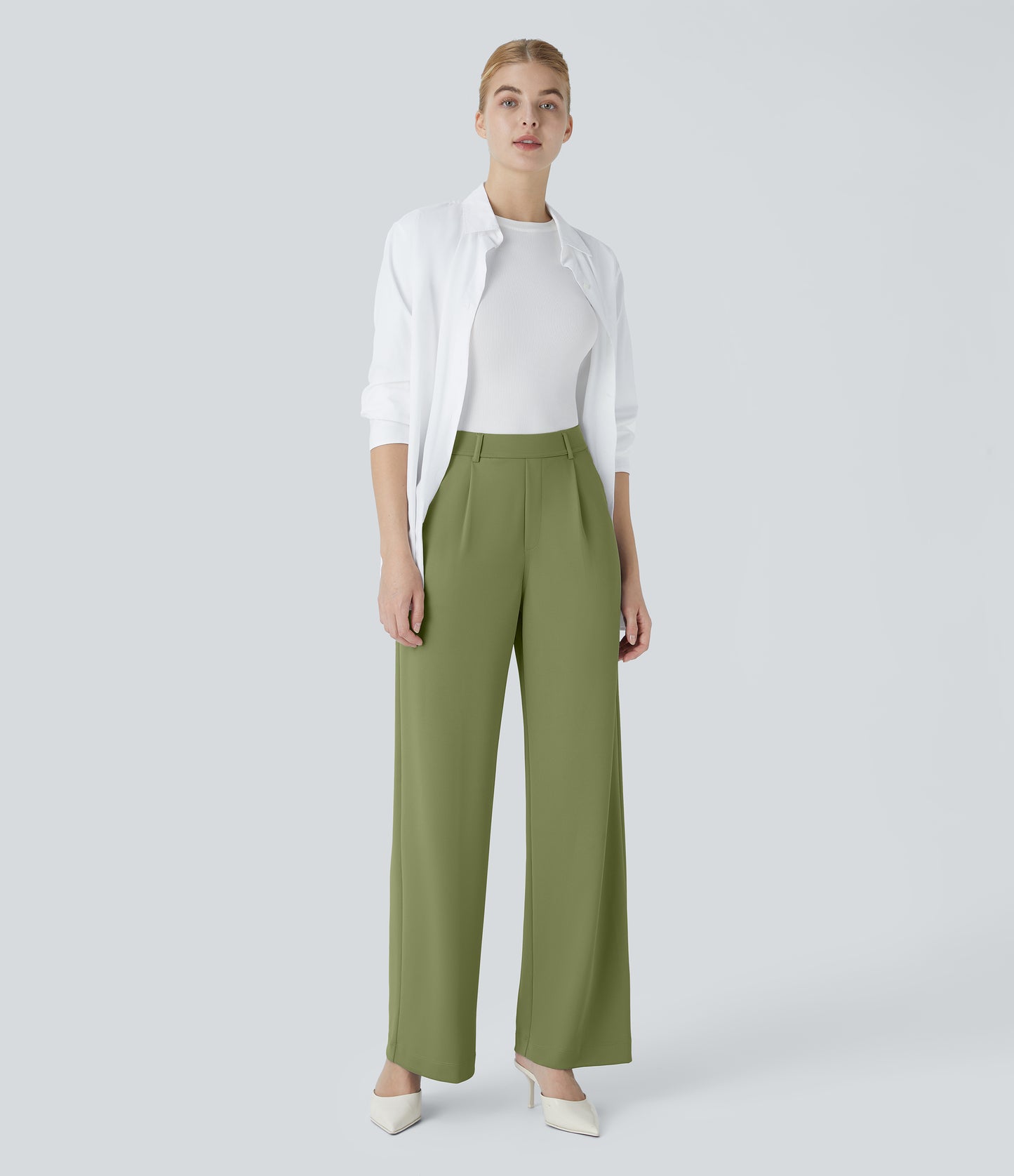 High Waisted Pocket Straight Leg Crepe Work Pants