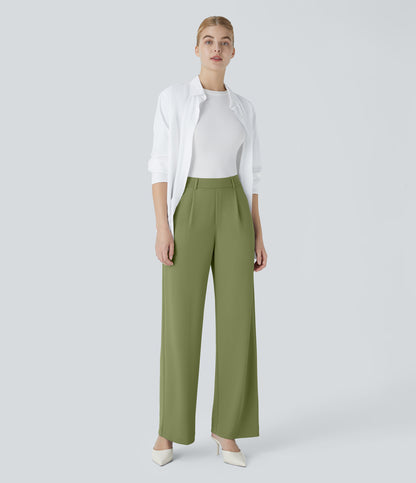 High Waisted Pocket Straight Leg Crepe Work Pants