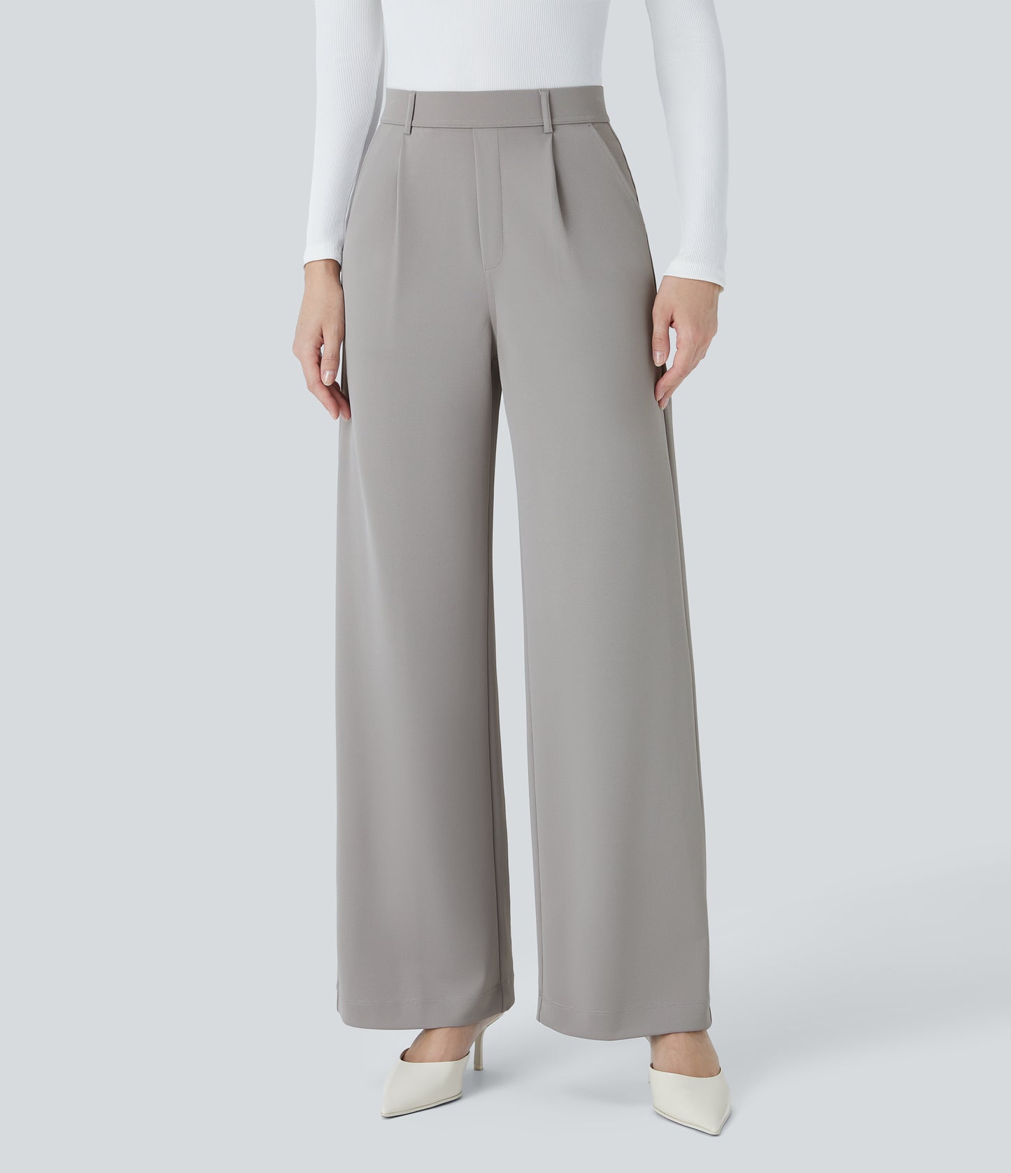 High Waisted Pocket Straight Leg Crepe Work Pants