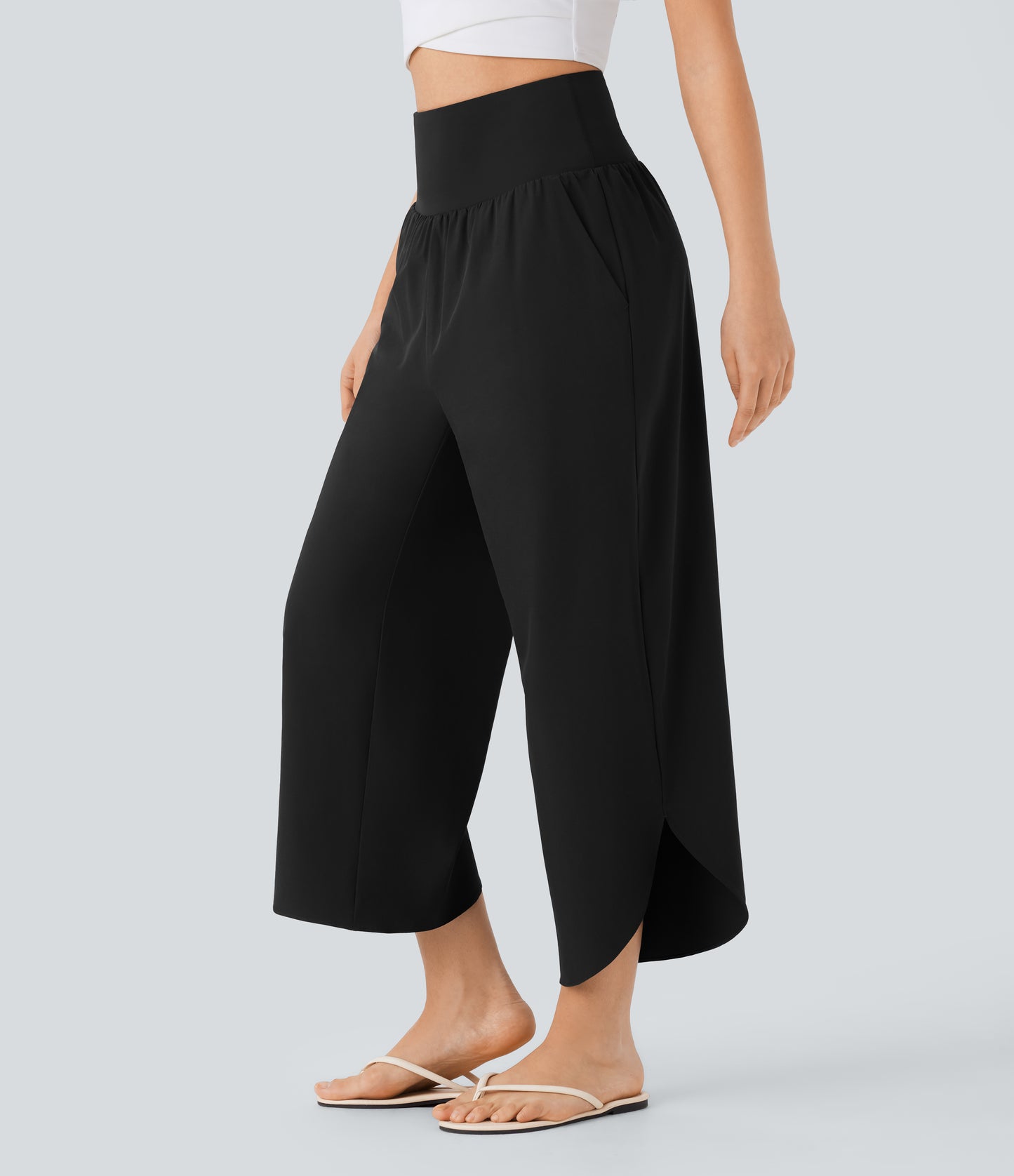 High Waisted Tummy Control Pocket Hem Quick Dry Pants