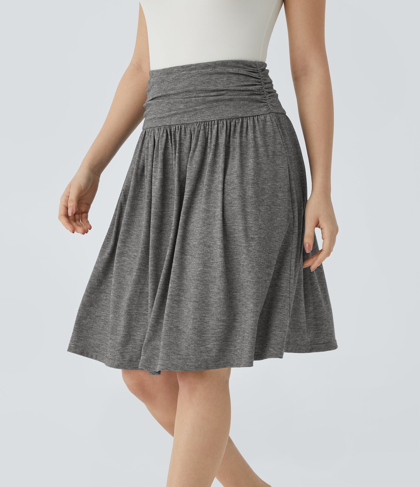 High Waisted Ruched Pocket Flowy Skirt