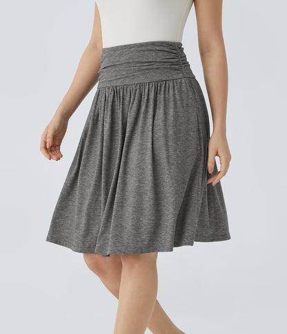 High Waisted Ruched Pocket Flowy Skirt