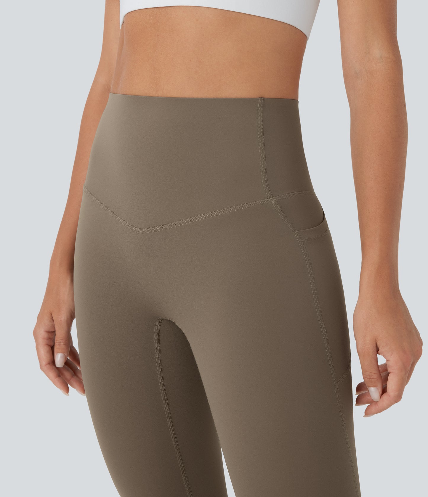 Hoch taillierte, bauchkontrollierende, integrierte Unterwäsche, antibakterielle, formende 7/8-Workout-Leggings mit Taschen