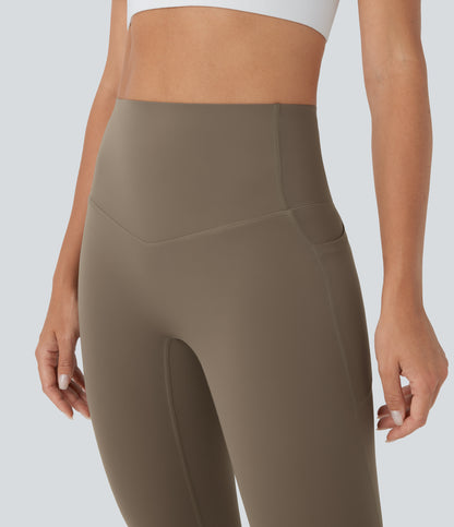 Hoch taillierte, bauchkontrollierende, integrierte Unterwäsche, antibakterielle, formende 7/8-Workout-Leggings mit Taschen