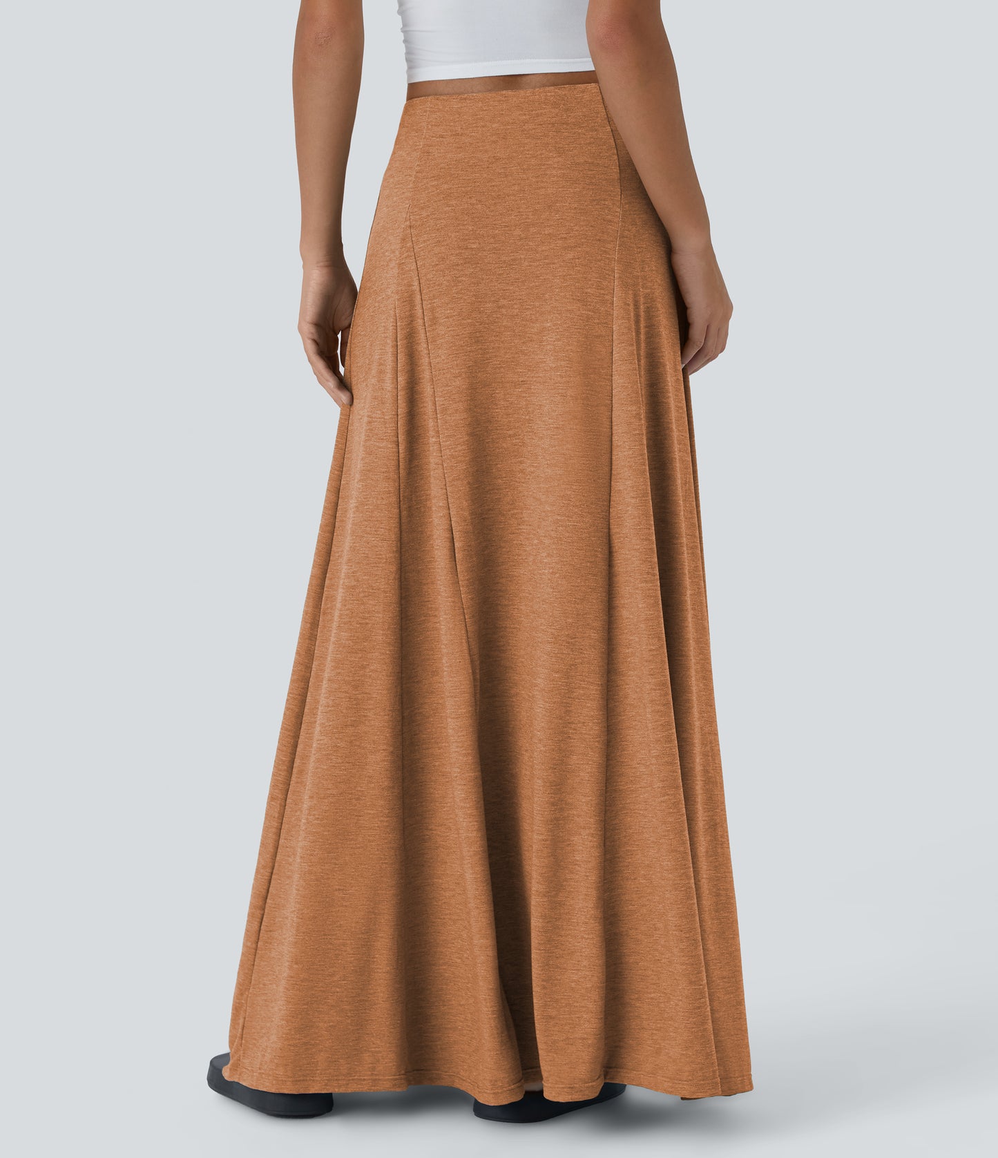 High Waisted Side Zipper Maxi Casual Flare Skirt