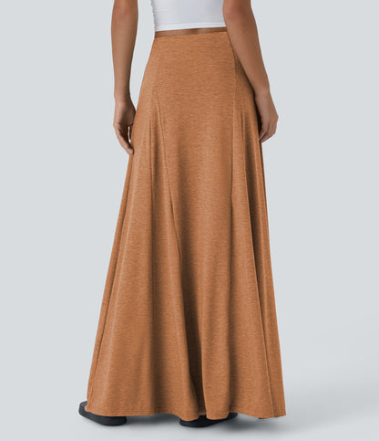 High Waisted Side Zipper Maxi Casual Flare Skirt