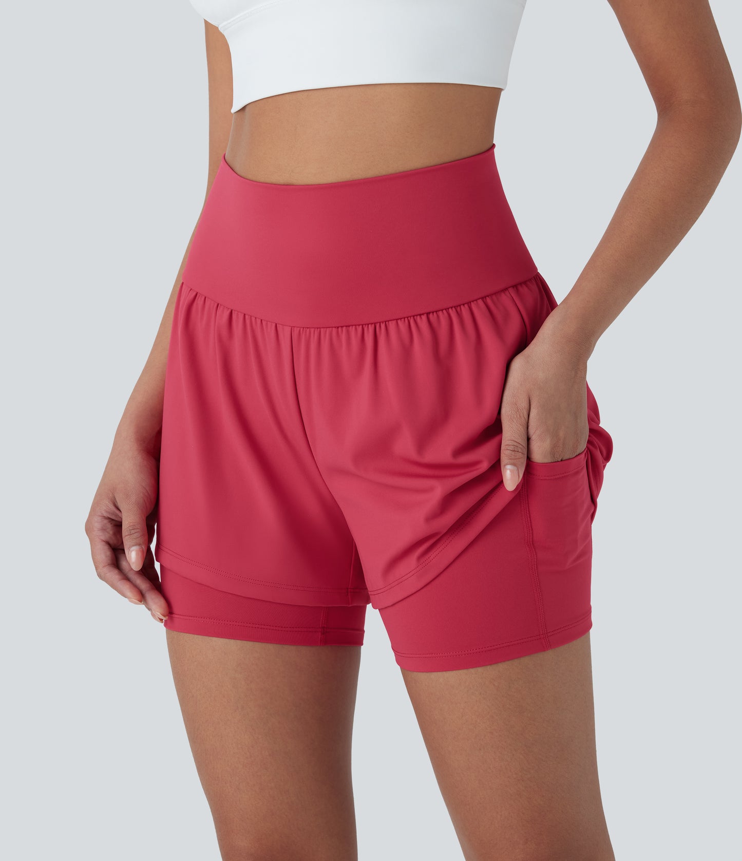 Luftige 2-i-1 yogashorts med superhøy midje og kul berøring, 13 cm og lommer