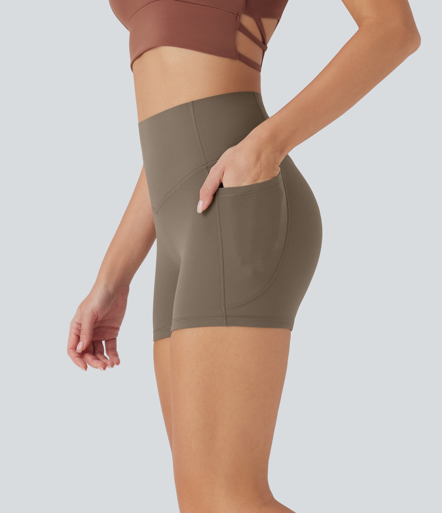 Hoch taillierte, bauchkontrollierende, formende Trainings-Bikershorts mit Tasche, 3 Zoll