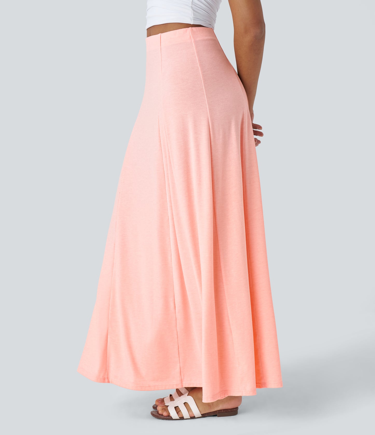High Waisted Side Zipper Maxi Casual Flare Skirt