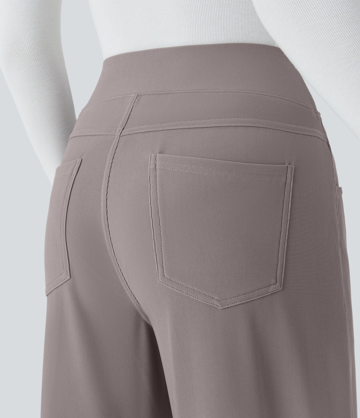 High Waisted Tummy Control Pockets Wide Leg Micro Waffle Work Pants