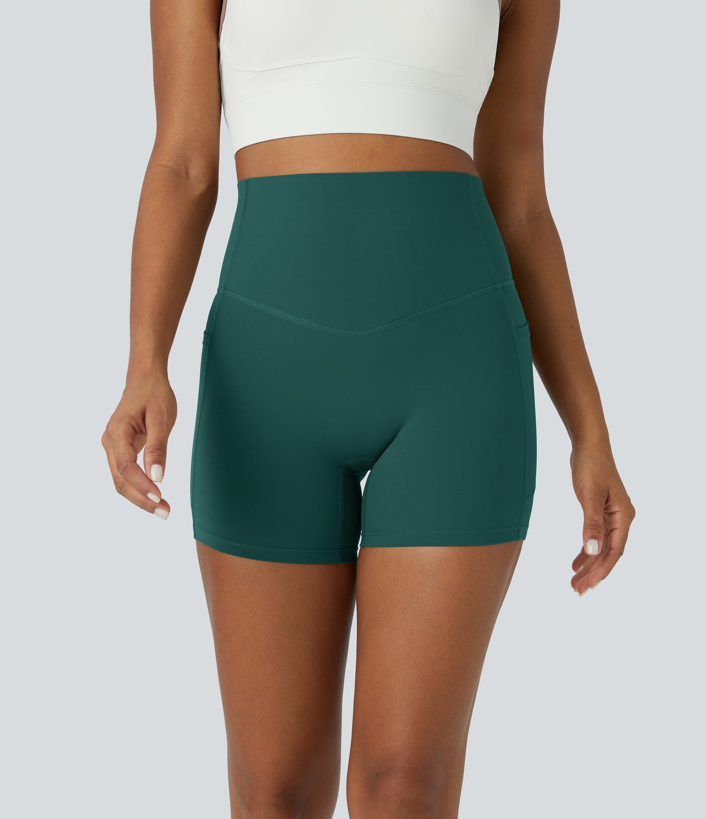 Høy midje magekontroll sidelommer formende treningsbiker shorts 12,5 cm