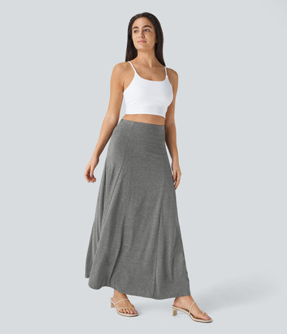 High Waisted Side Zipper Maxi Casual Flare Skirt