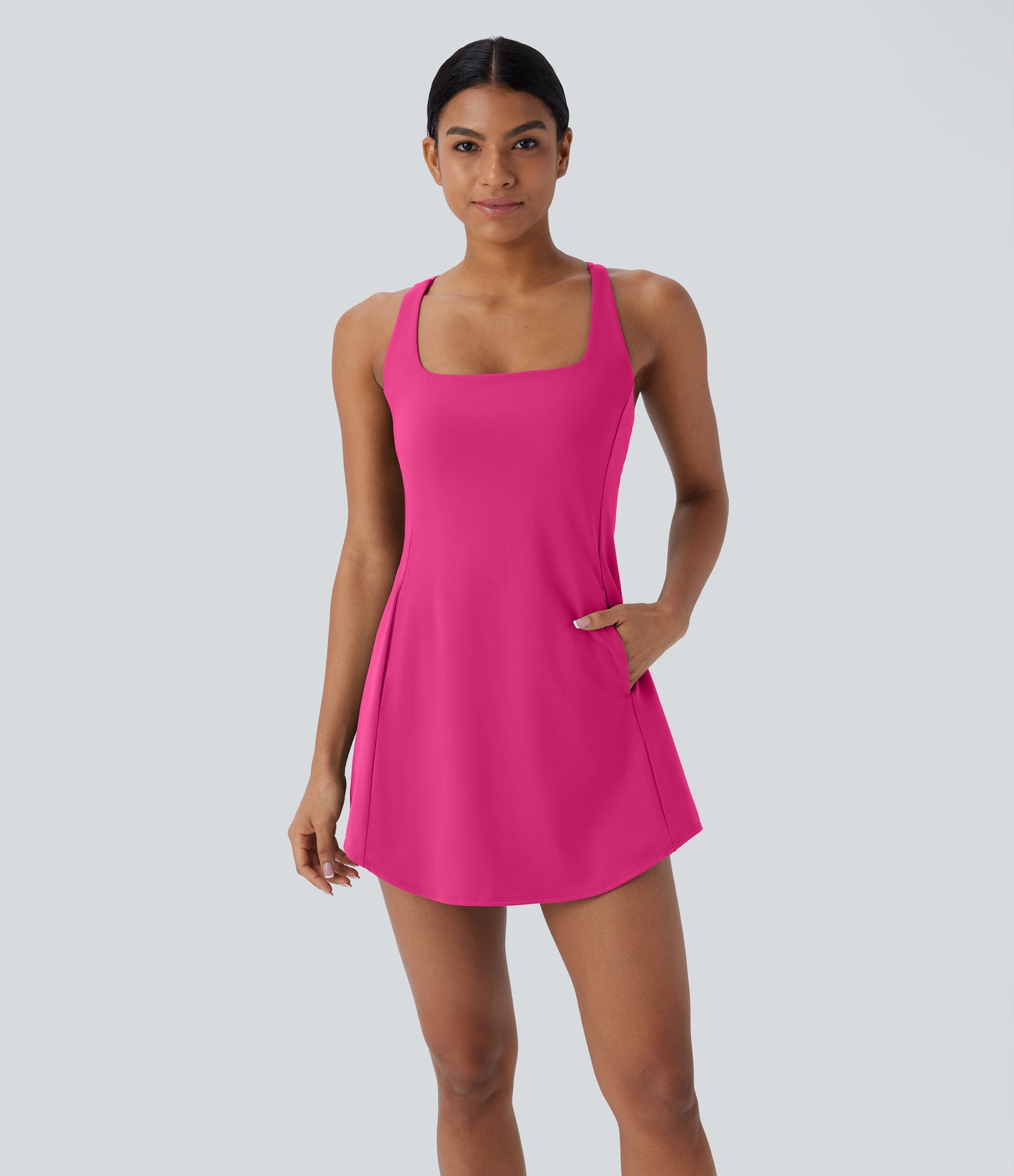 Cut Out Pocket 2-Piece Mini Yoga Active Dress
