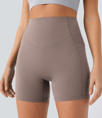 Høy midje, skrumpet rumpeløftende, magekontroll, formende sidelommer, treningsbiker-shorts 12,5 cm