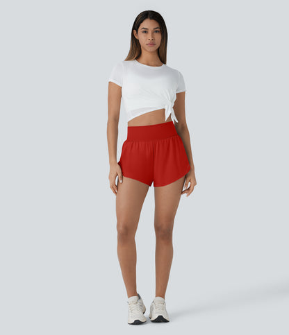 QuickDry Laufshorts mit hoher Taille, reflektierenden Punkten, überkreuztem Saum und 2-in-1-Taschen