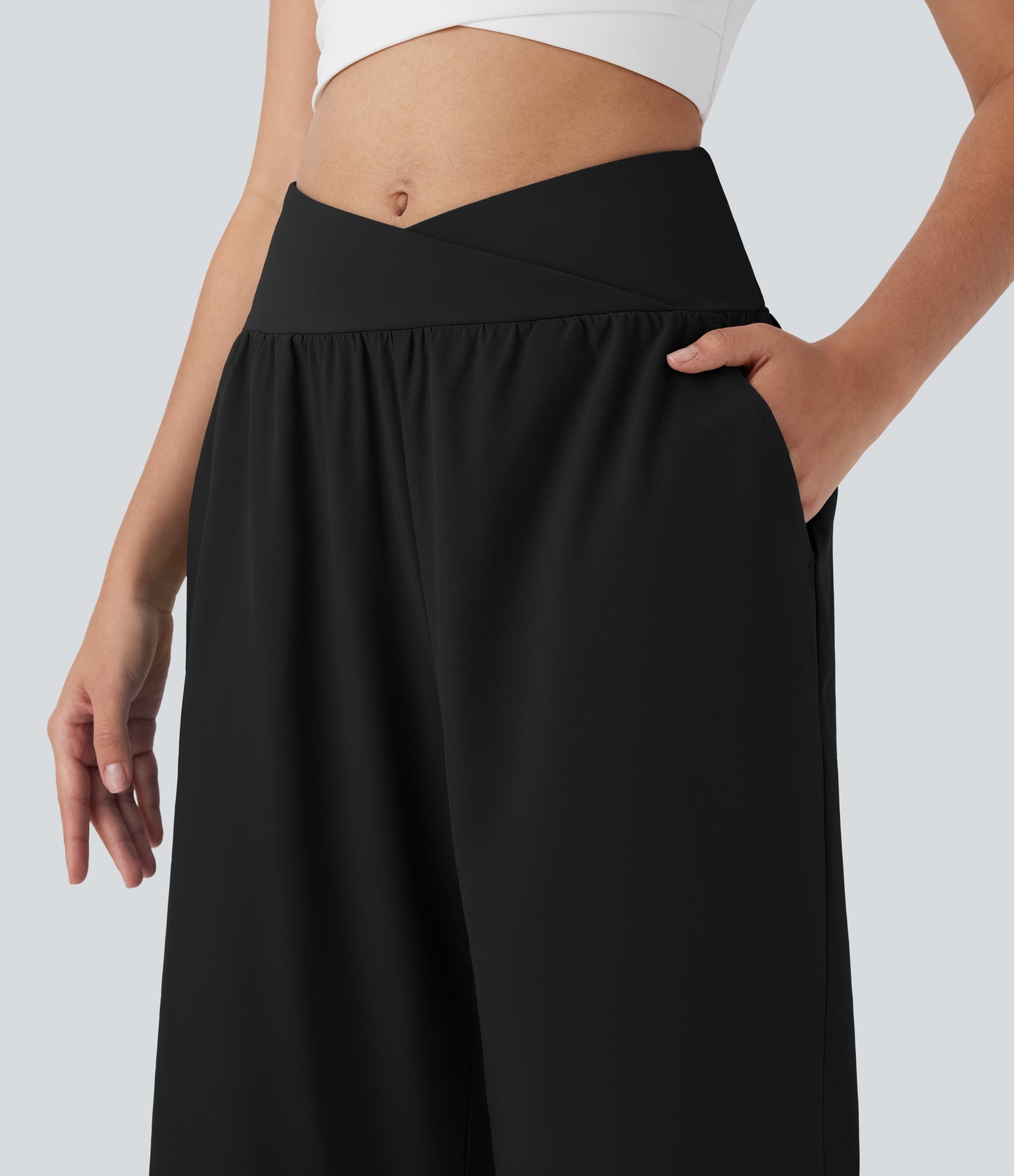 High Waisted Crossover Pocket Quick Dry Capri Pants
