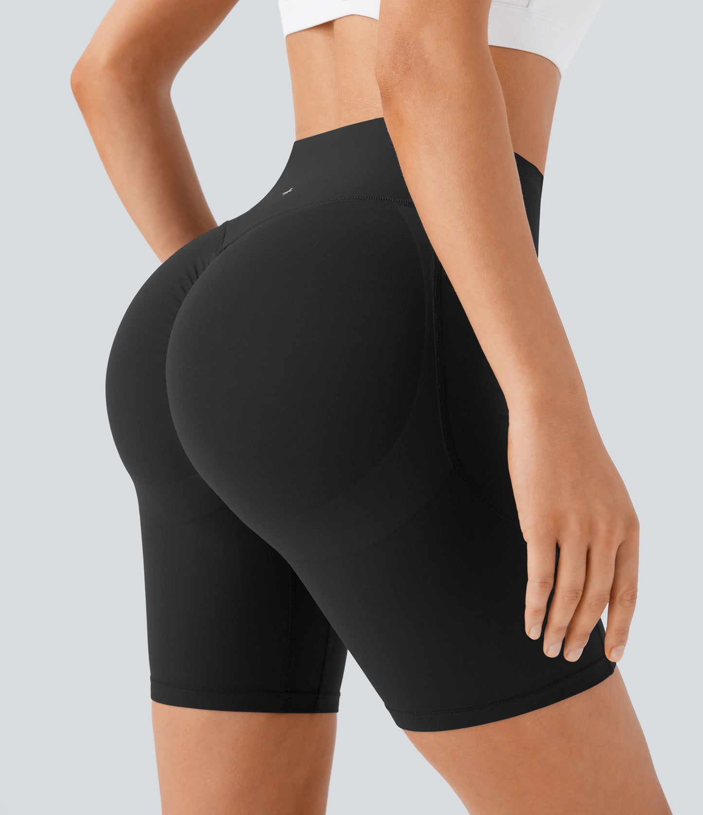 Høy midje, skrumpet rumpeløftende, magekontroll, formende treningsbiker-shorts med sidelommer, 18 cm