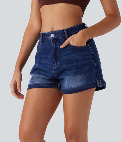 Mellomhøy midje med glidelåslommer og casual denimshorts 7,5 cm