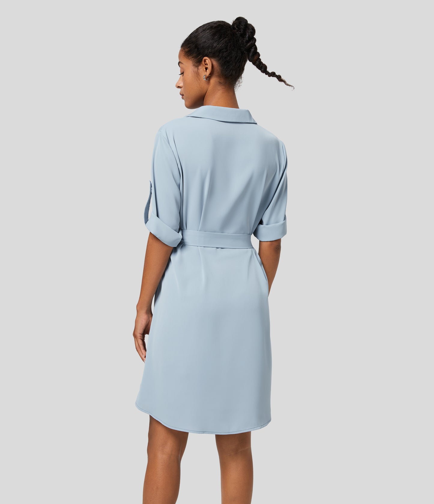 Roll Up Sleeve Belted Relaxed Work Shirt Dress